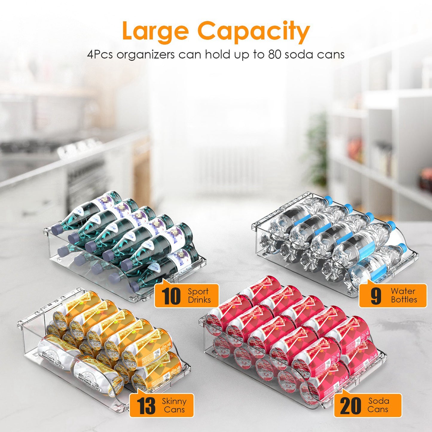 4-Pack Adjustable Fridge Can Organizer